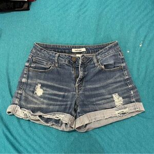 Refuge Women's Distressed Blue Jean Shorts